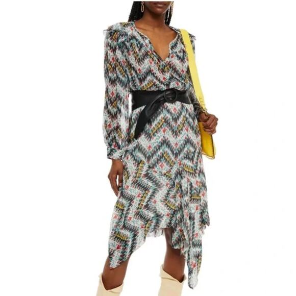 ISABEL MARANT ÉTOILE Enna Silk Chiffon Asymmetrical Dress Size XS White Black - Picture 1 of 16